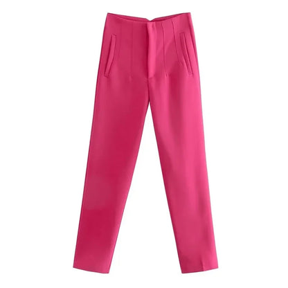 Office Style Straight Leg High Waist Trousers