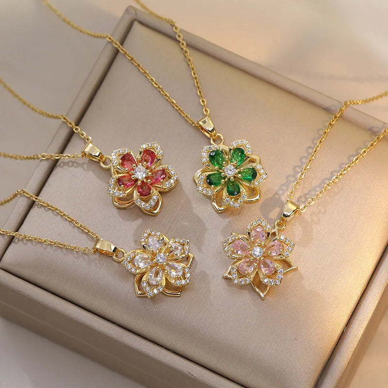 Rotational Flower Pendant Necklace