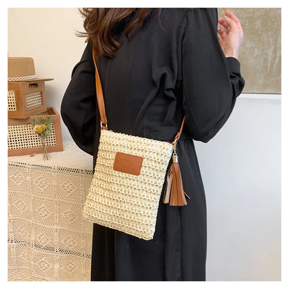 Large Straw Zipper Bag