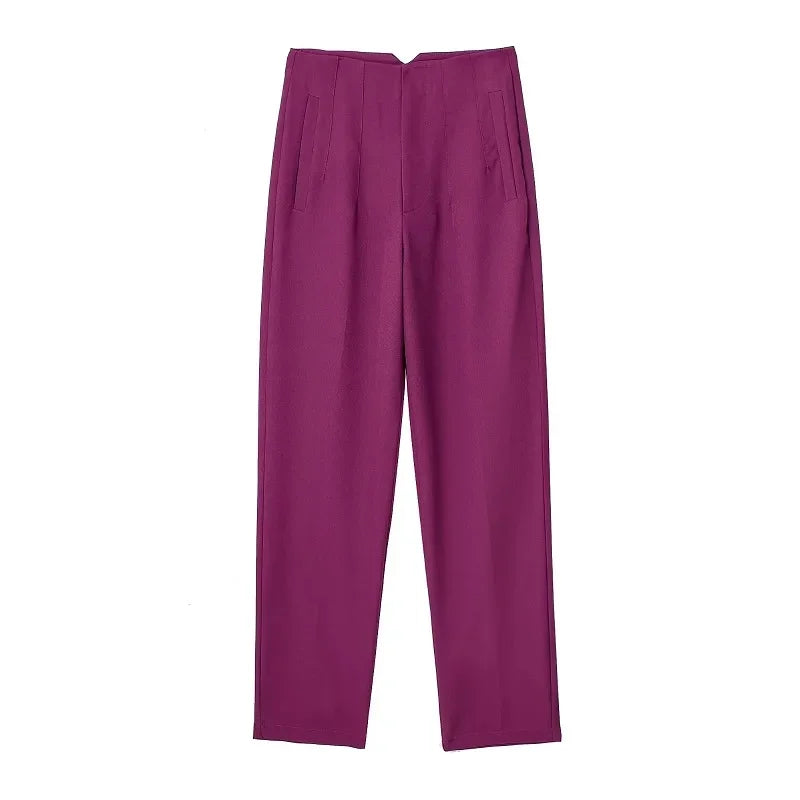 Office Style Straight Leg High Waist Trousers