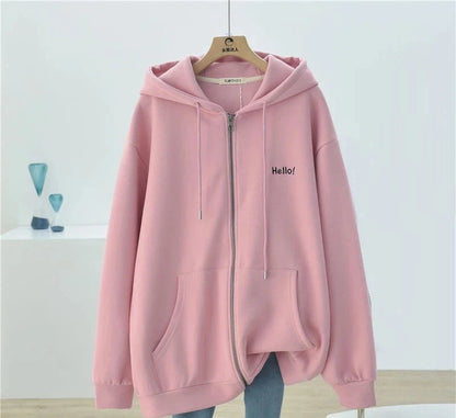 Plus Size Solid Zipped Hoodie