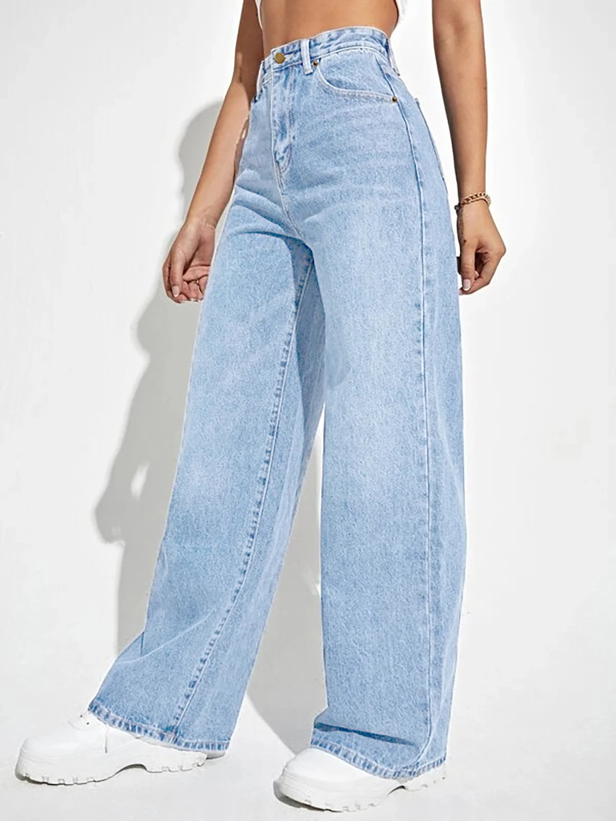 Straight Wide Leg High Waist Light Wash Denim Jeans