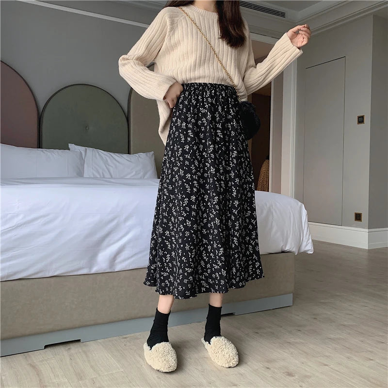 Floral Pleated Midi Skirts