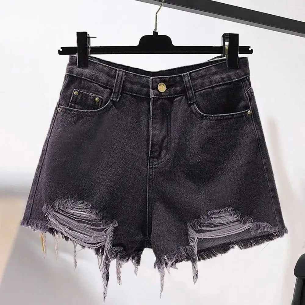 Distressed High Waist Denim Shorts