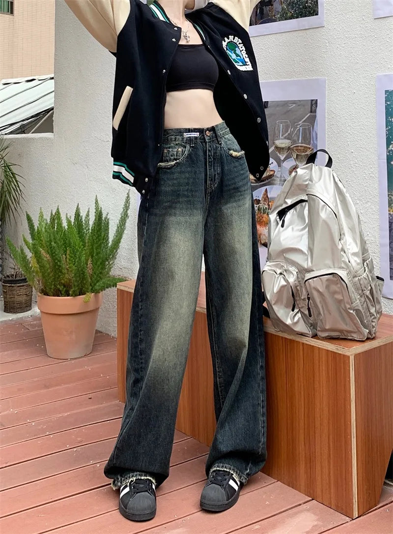 Harajuku Style Wide Leg High Waist Denim Jeans