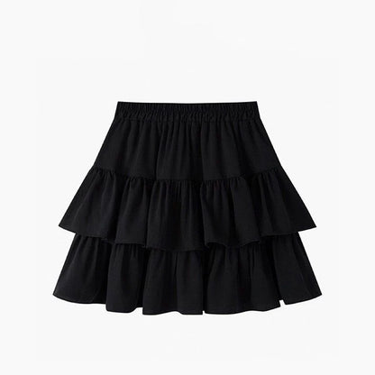 Ruffle Tierred Elastic Waist Skirt