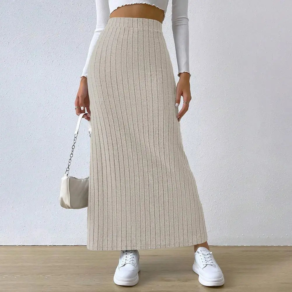 Ribbed High Waist Side Split Maxi Skirt