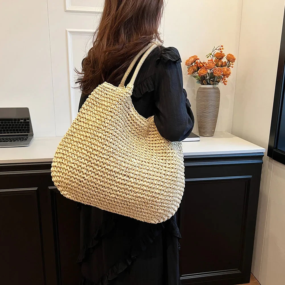 Large Straw Tote Handbag