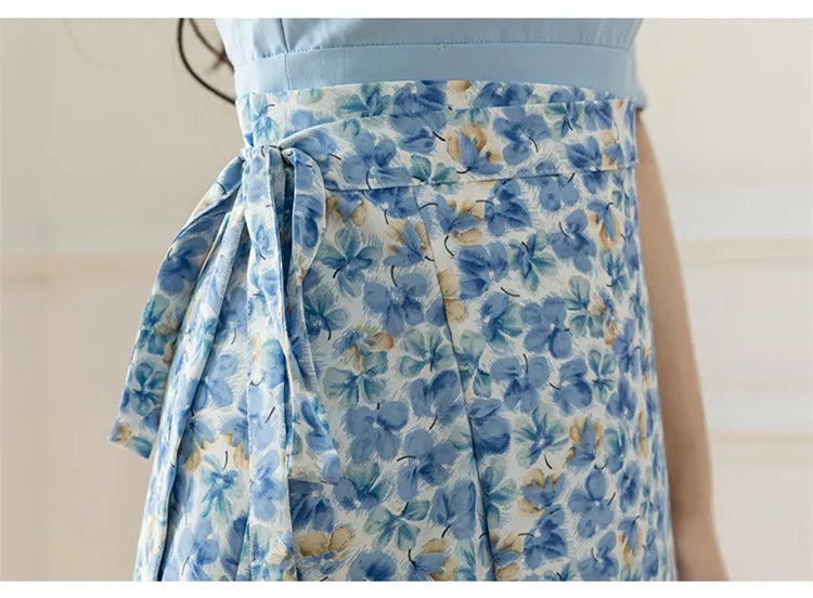 Flower Print High Waist Slit Midi Skirt