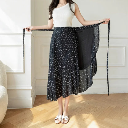 Flower Print High Waist Slit Midi Skirt