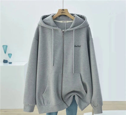 Plus Size Solid Zipped Hoodie