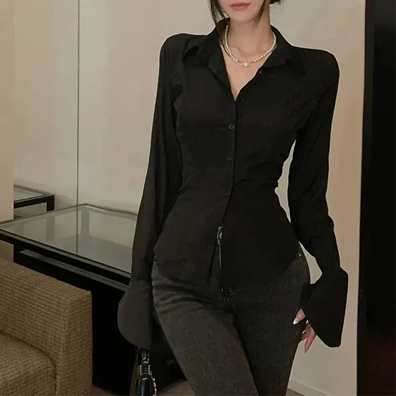 Slim Fit Bell Sleeve Shirt With Corset Detail