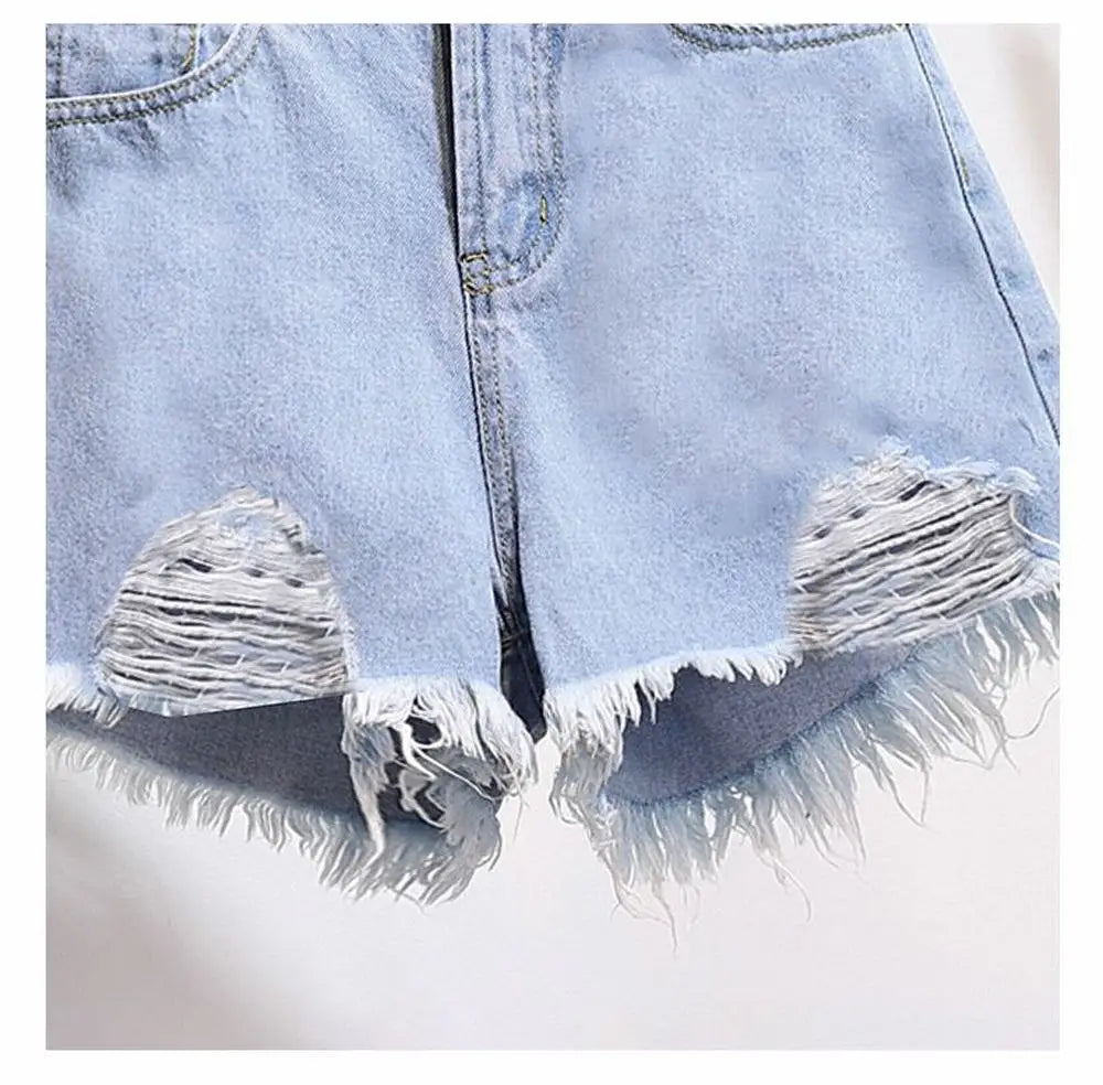 Distressed High Waist Denim Shorts