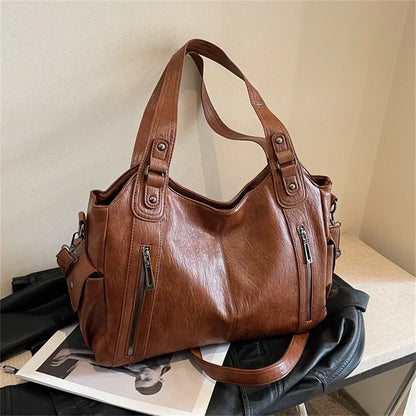 Pu Leather Multi Compartment Shoulder Handbag