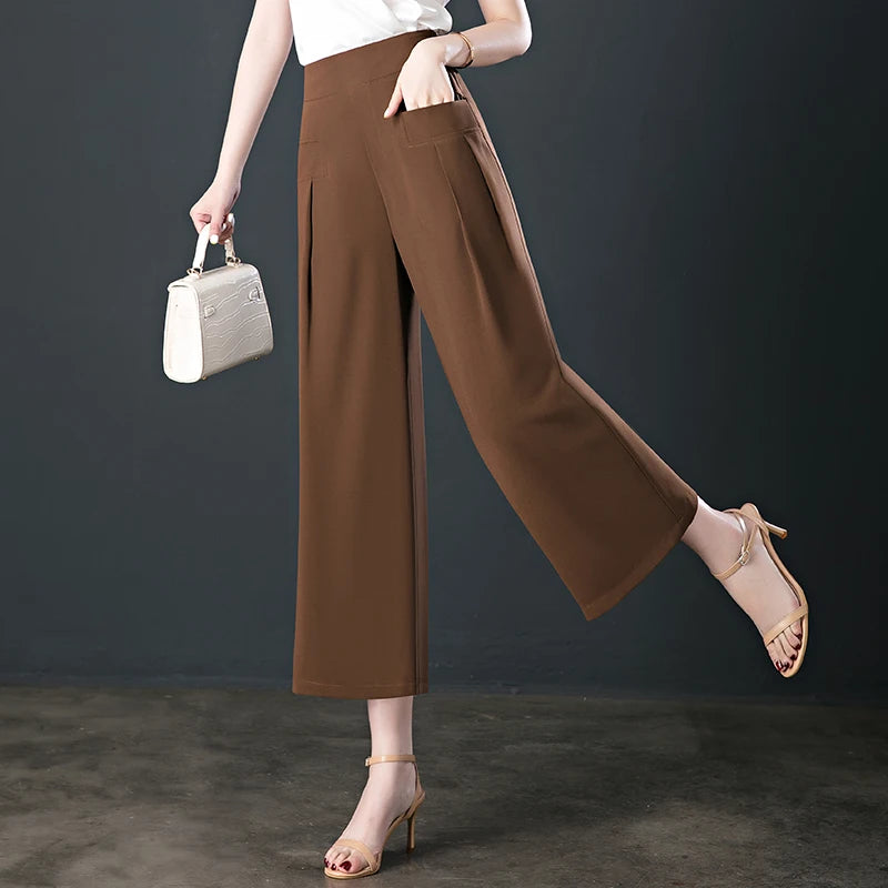 Wide Leg High Waist Office 3/4 Trousers