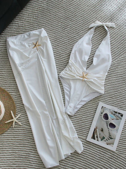 Co-Ord Set Bathing Suit + High Split Skirt Cover up