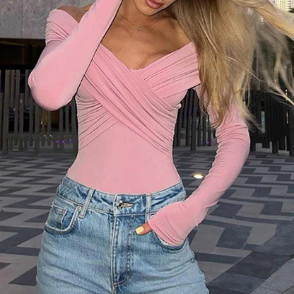 Off Shoulder Long Sleeve Slim Fit Top