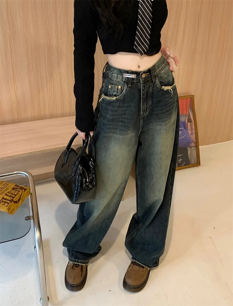 Harajuku Style Wide Leg High Waist Denim Jeans