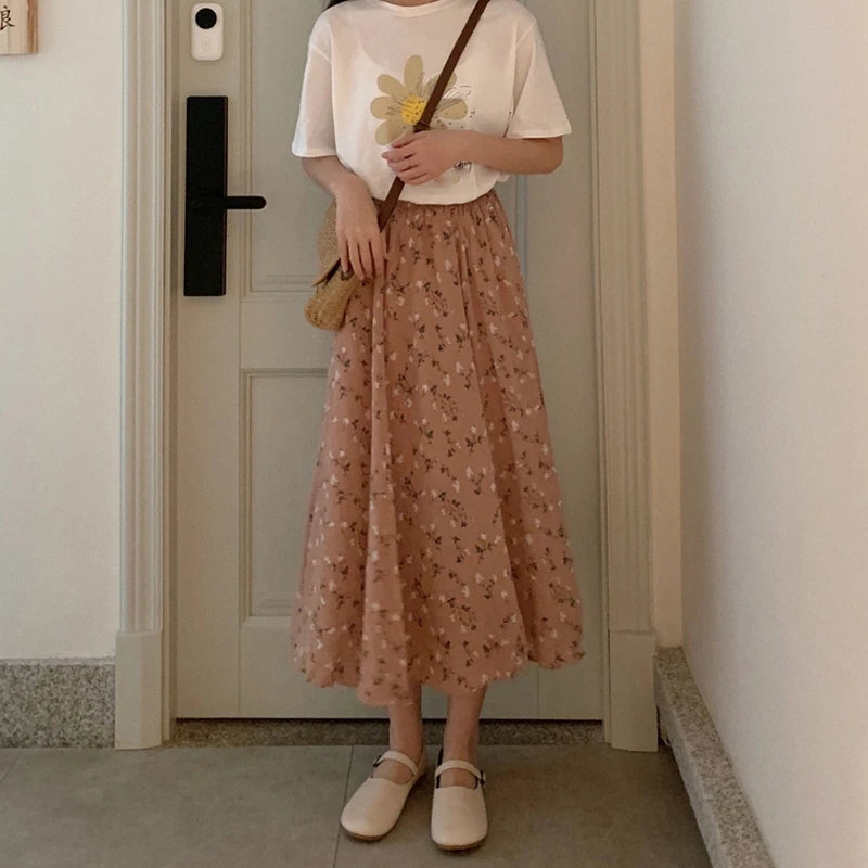 Floral Pleated Midi Skirts