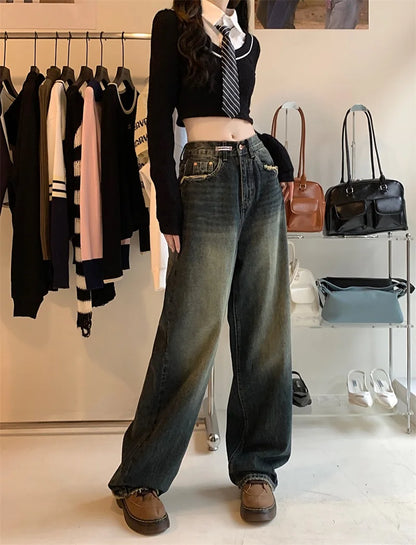 Harajuku Style Wide Leg High Waist Denim Jeans