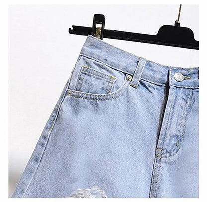 Distressed High Waist Denim Shorts