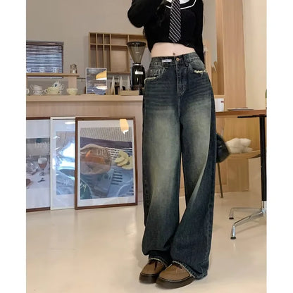 Harajuku Style Wide Leg High Waist Denim Jeans