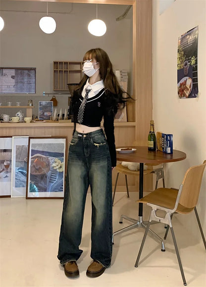 Harajuku Style Wide Leg High Waist Denim Jeans