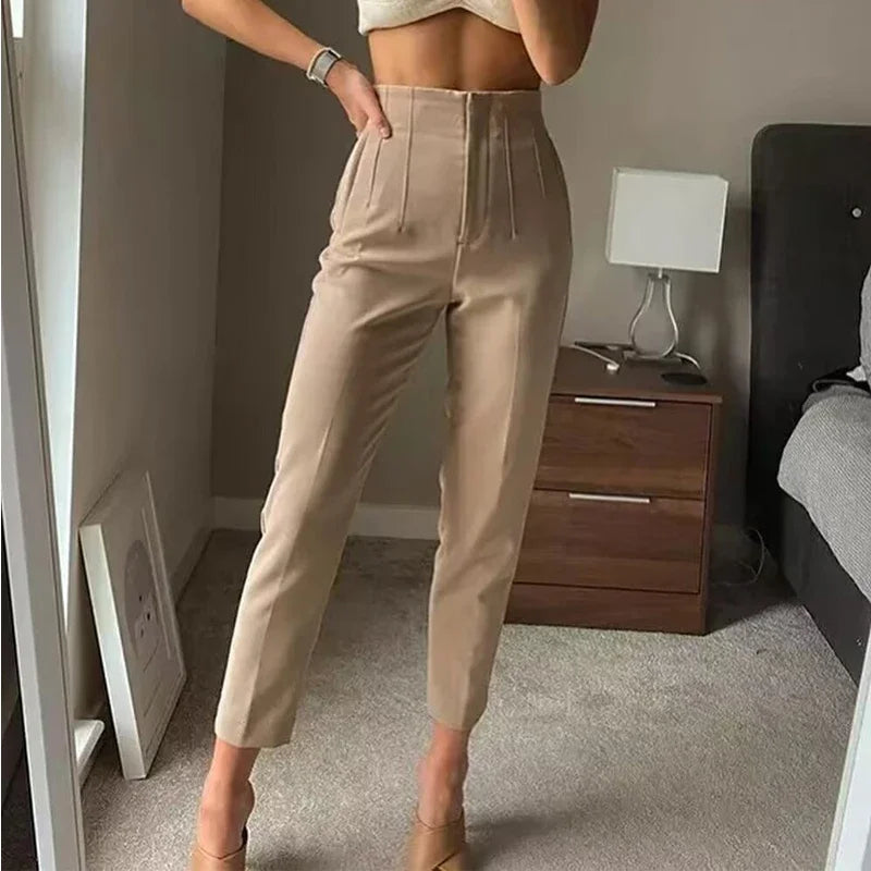 Office Style Straight Leg High Waist Trousers