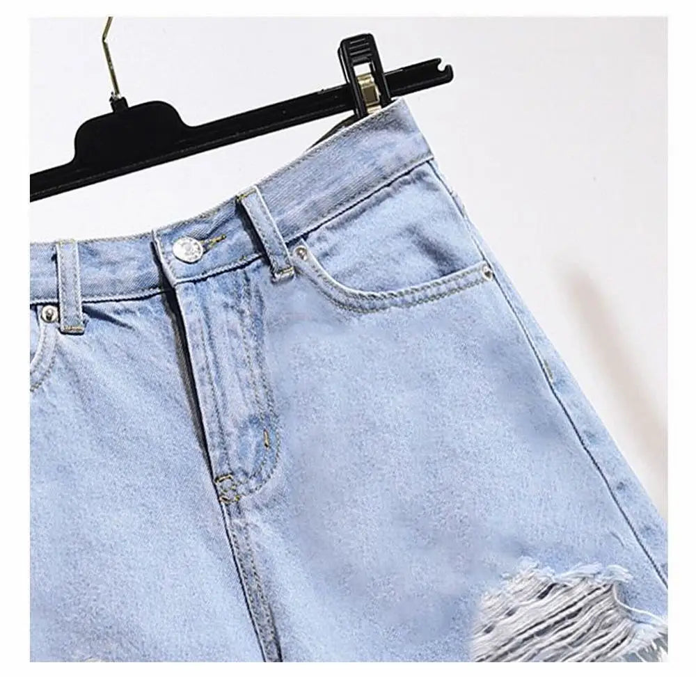 Distressed High Waist Denim Shorts