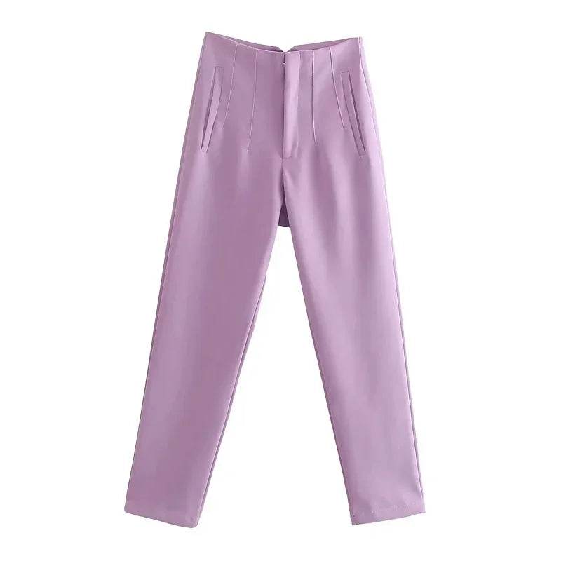 Office Style Straight Leg High Waist Trousers