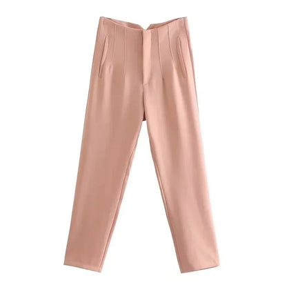 Office Style Straight Leg High Waist Trousers