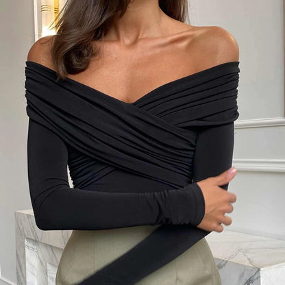 Off Shoulder Long Sleeve Slim Fit Top