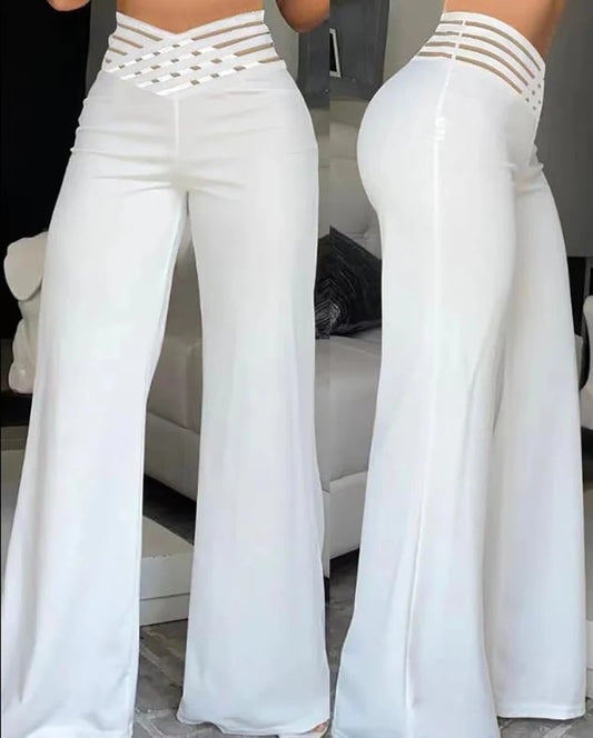 Flared Wide Leg High Waist Trousers