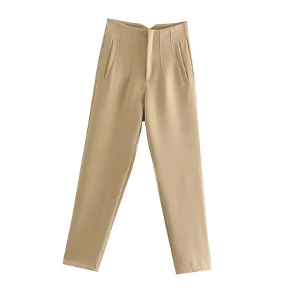 Office Style Straight Leg High Waist Trousers