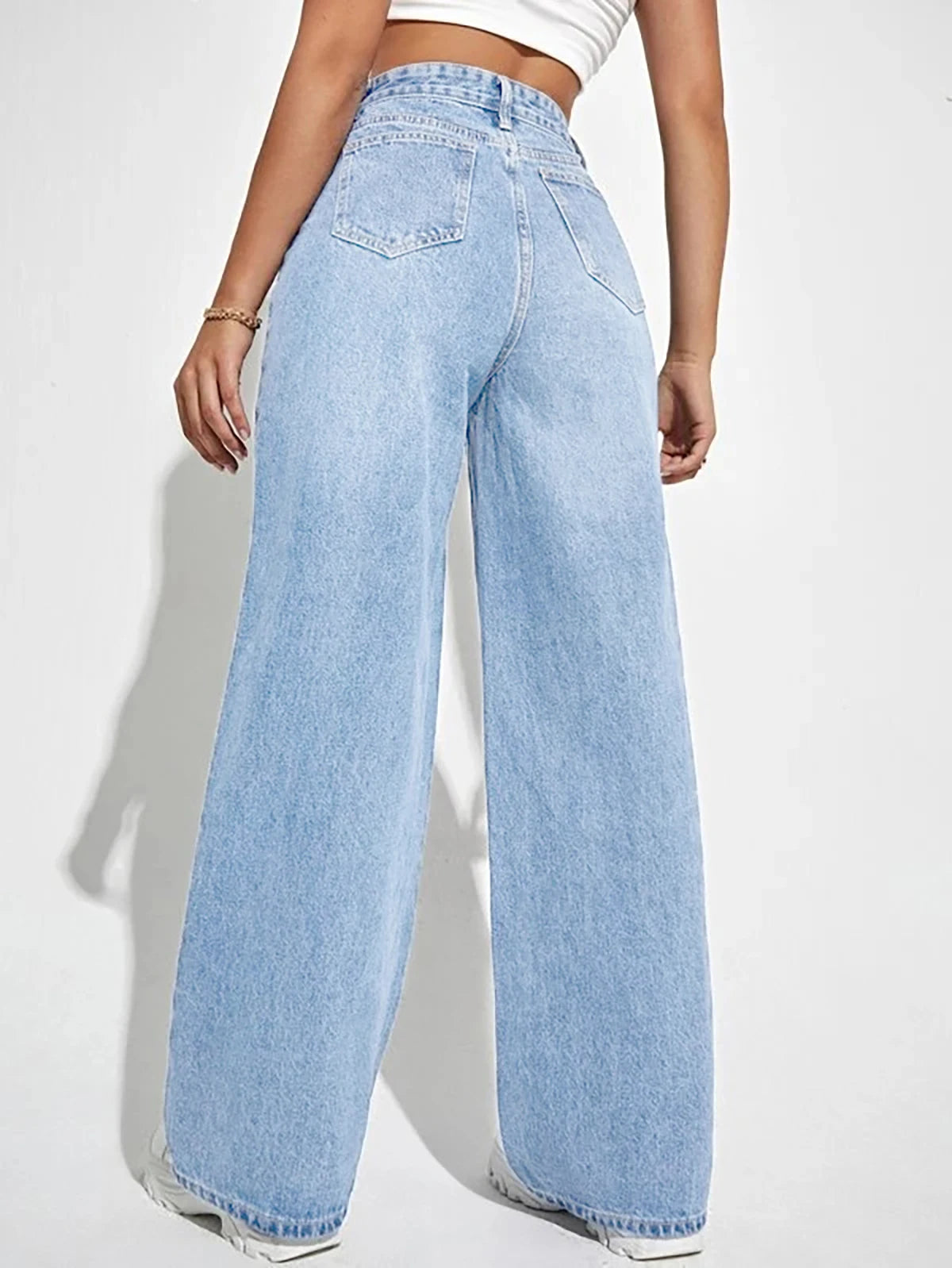 Straight Wide Leg High Waist Light Wash Denim Jeans