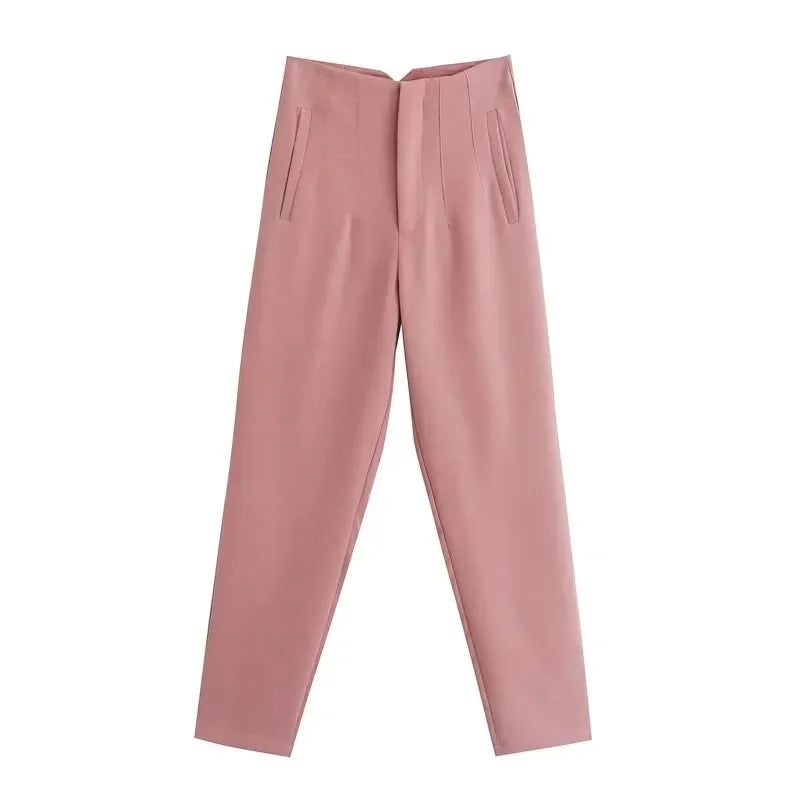 Office Style Straight Leg High Waist Trousers