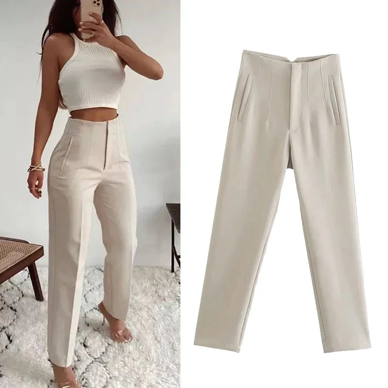 Office Style Straight Leg High Waist Trousers