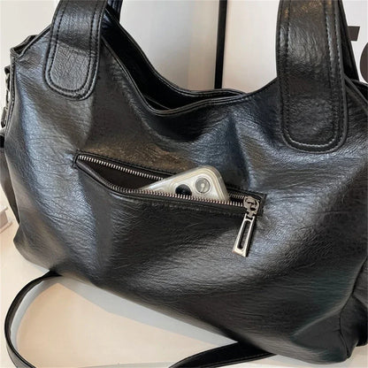 Pu Leather Multi Compartment Shoulder Handbag