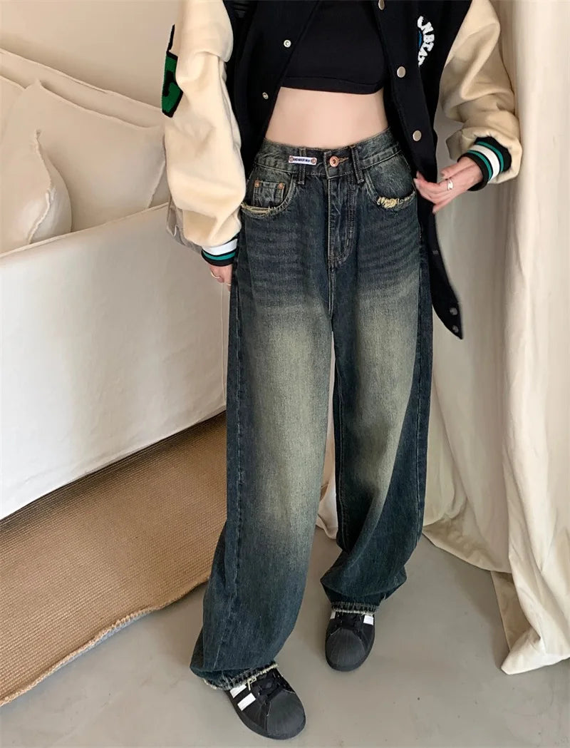 Harajuku Style Wide Leg High Waist Denim Jeans