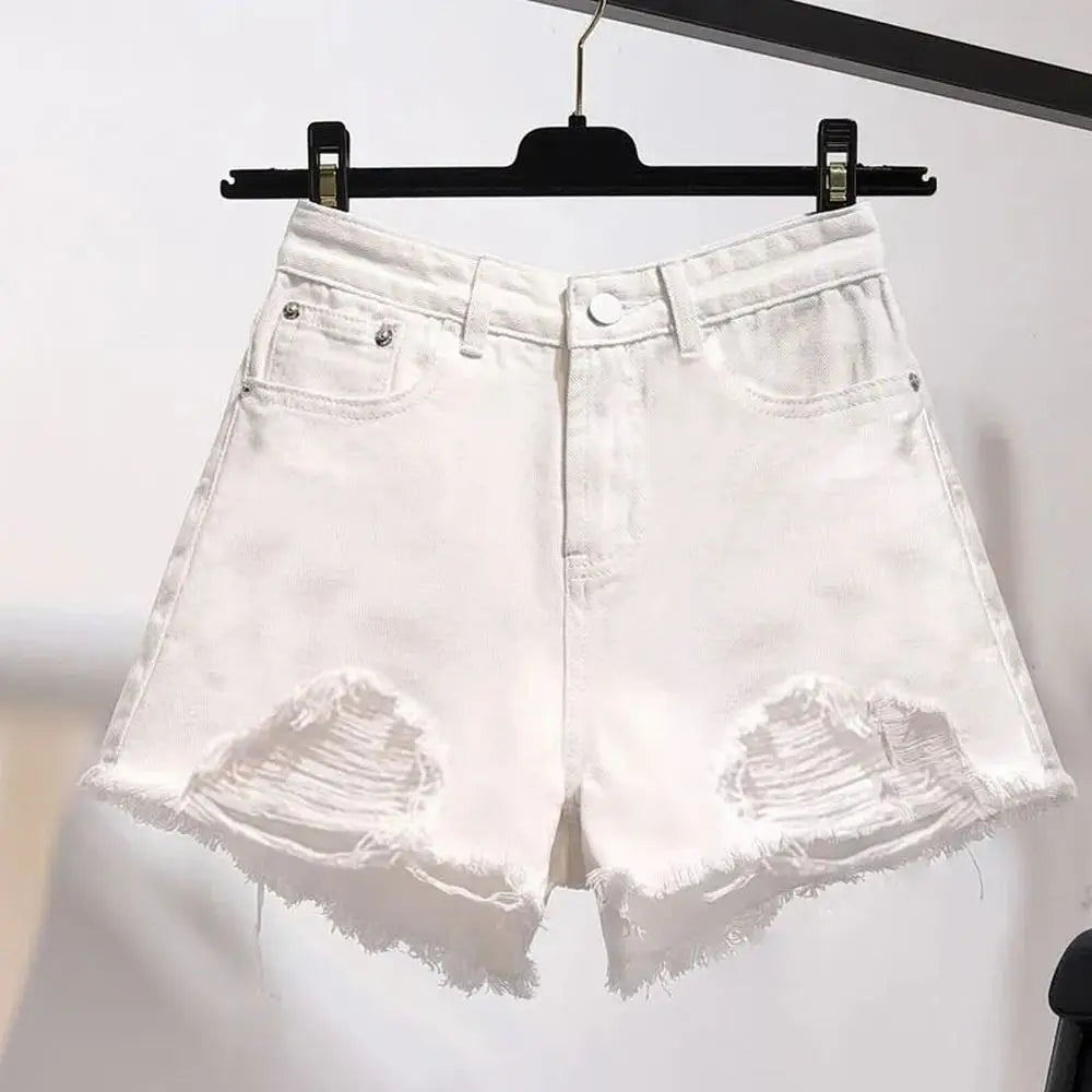 Distressed High Waist Denim Shorts