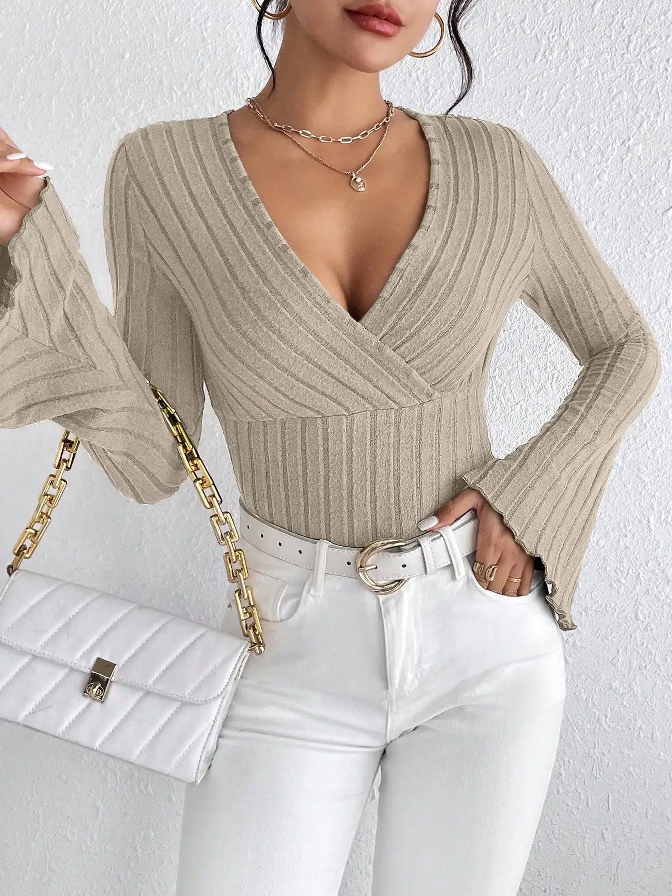 Long-sleeved Knitted Bell Top