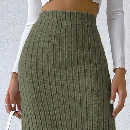 Ribbed High Waist Side Split Maxi Skirt