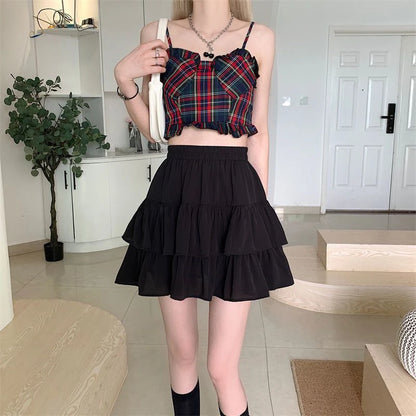 Ruffle Tierred Elastic Waist Skirt