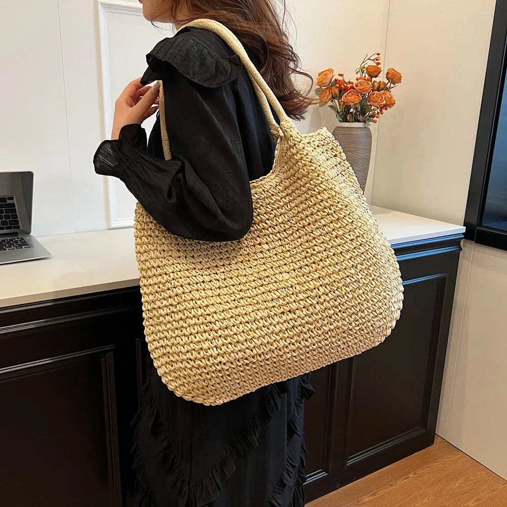 Large Straw Tote Handbag