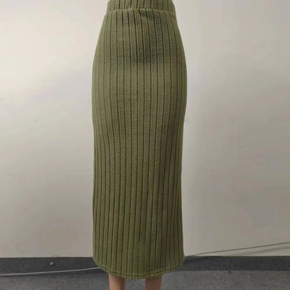 Ribbed High Waist Side Split Maxi Skirt