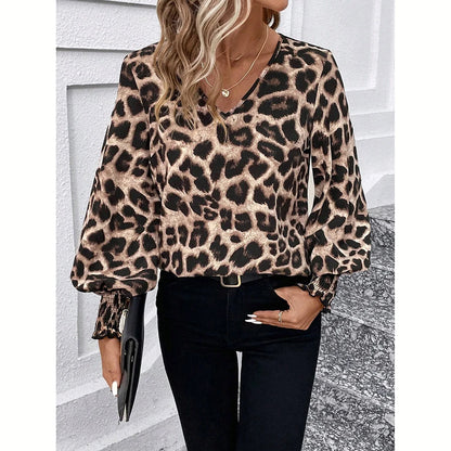 Leopard Print V-Neck Blouse