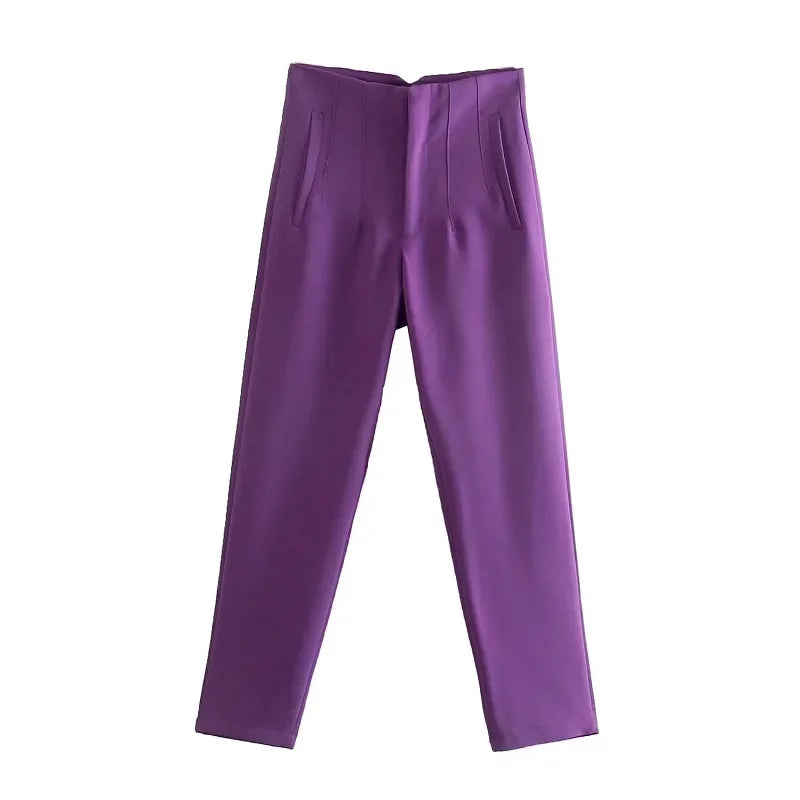 Office Style Straight Leg High Waist Trousers