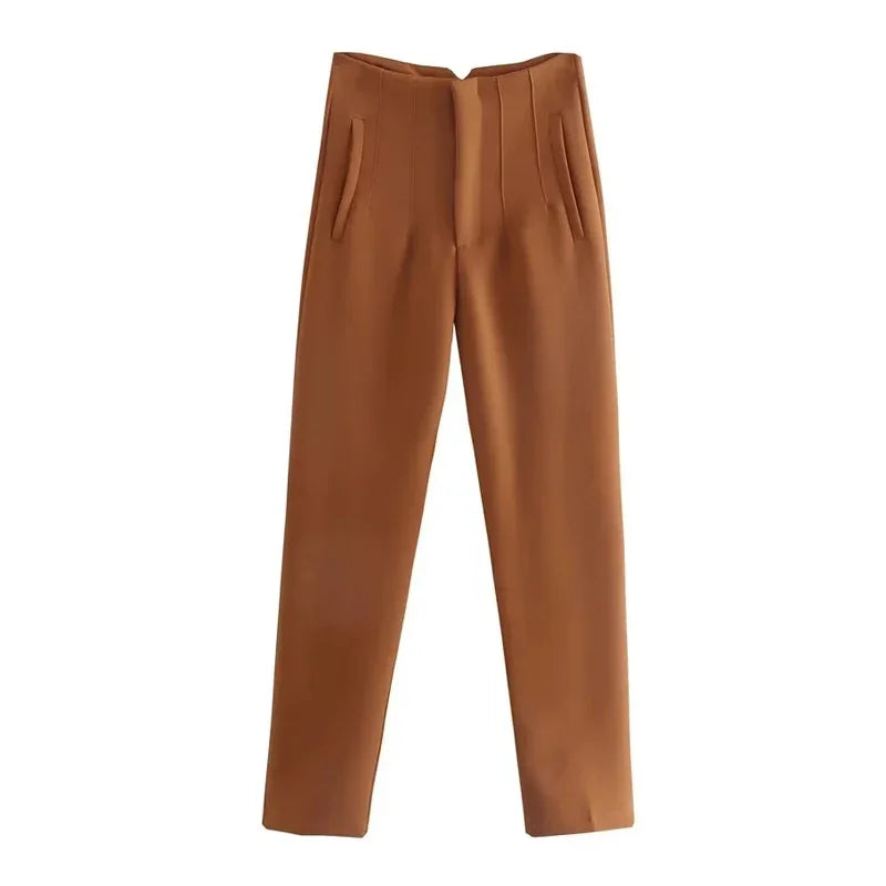 Office Style Straight Leg High Waist Trousers