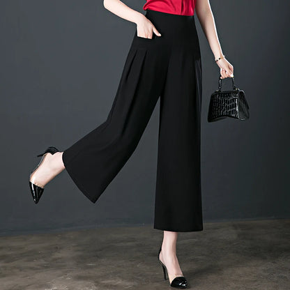 Wide Leg High Waist Office 3/4 Trousers