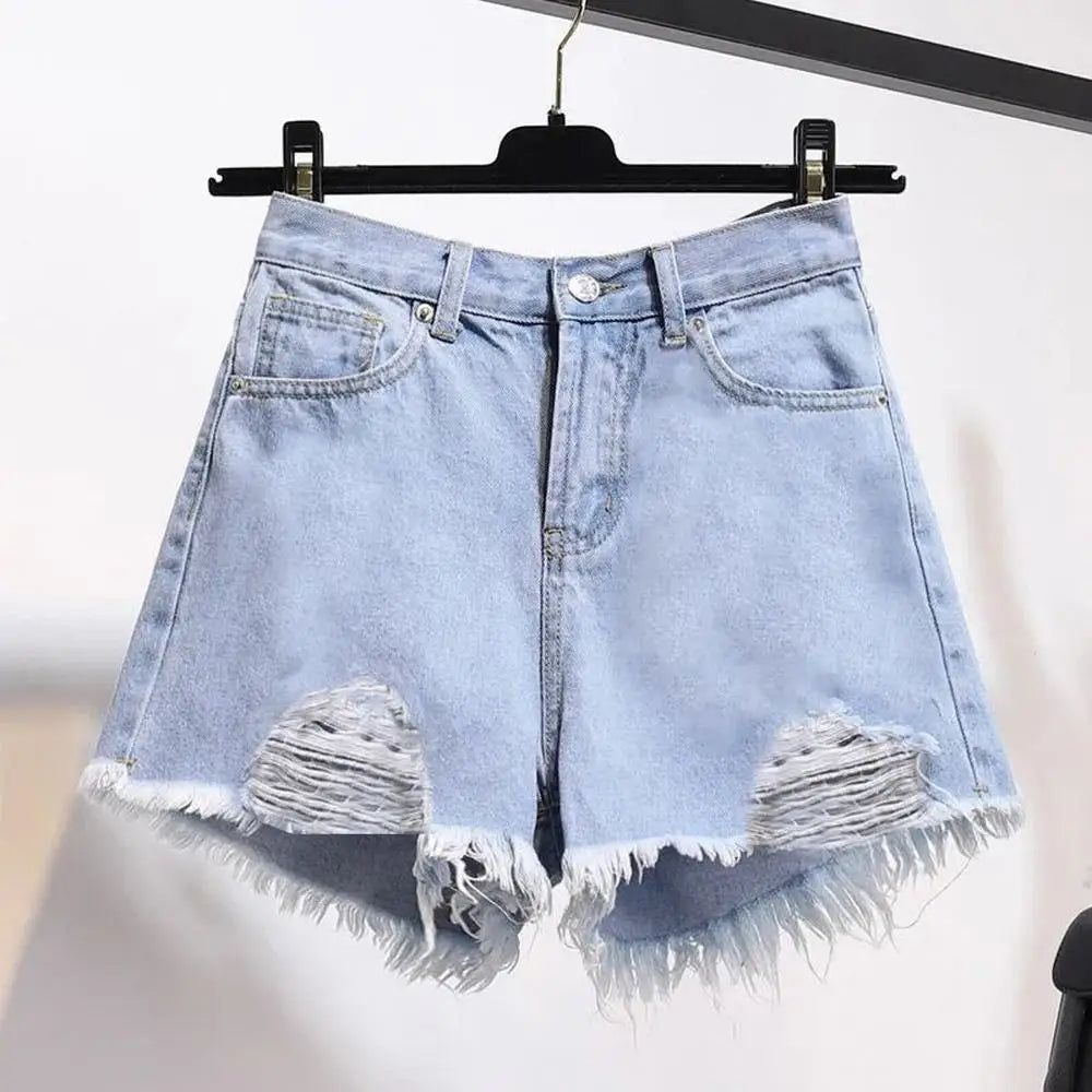 Distressed High Waist Denim Shorts